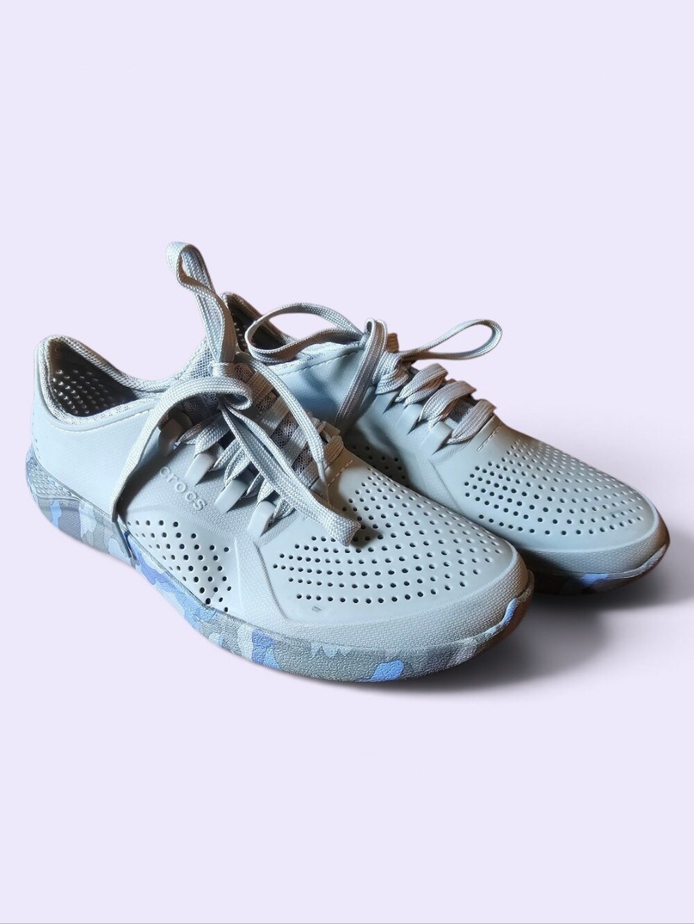Crocs LiteRide Camo Gray Blue Walking Comfort Shoes 206494 Women's 8 Excellent